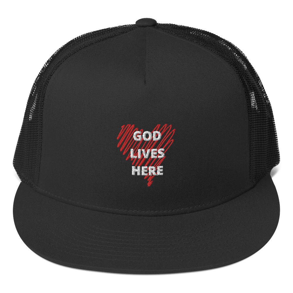 God lives here Trucker Cap