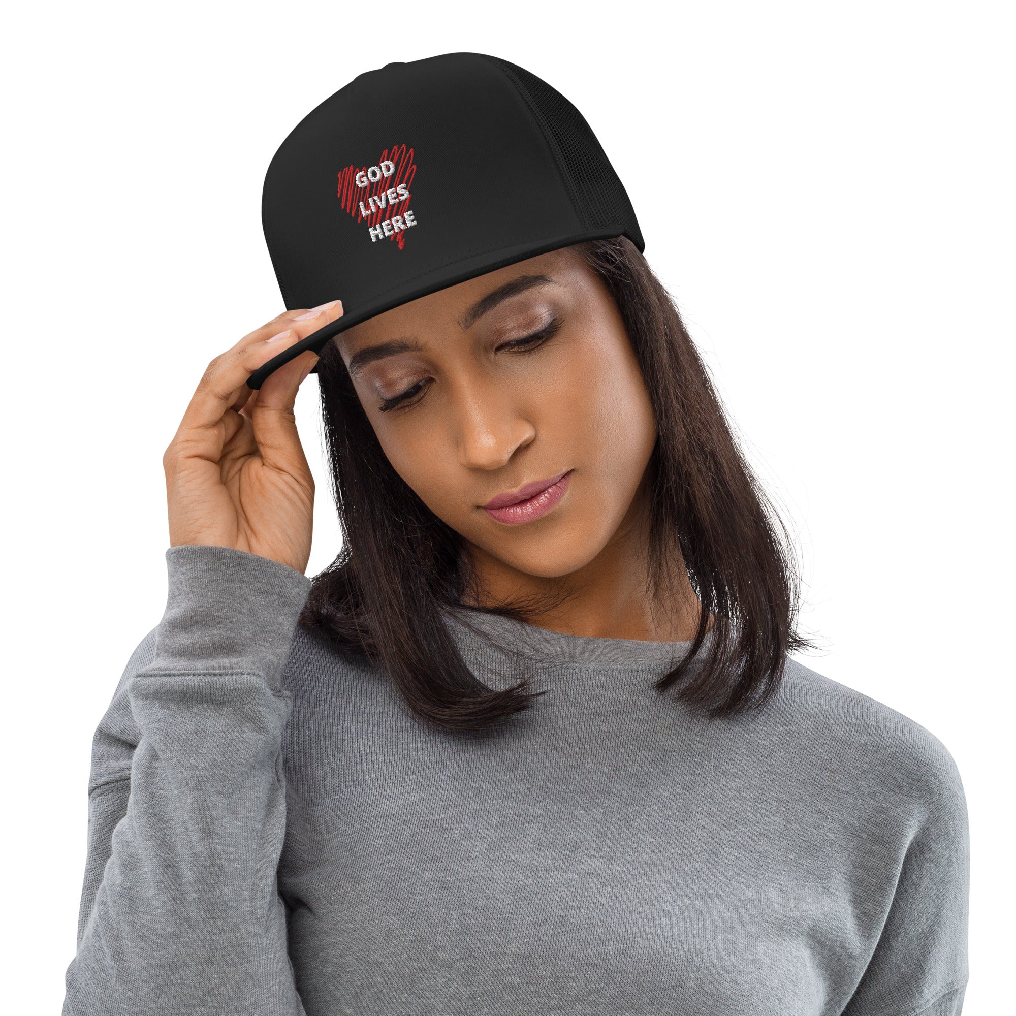 God lives here Trucker Cap