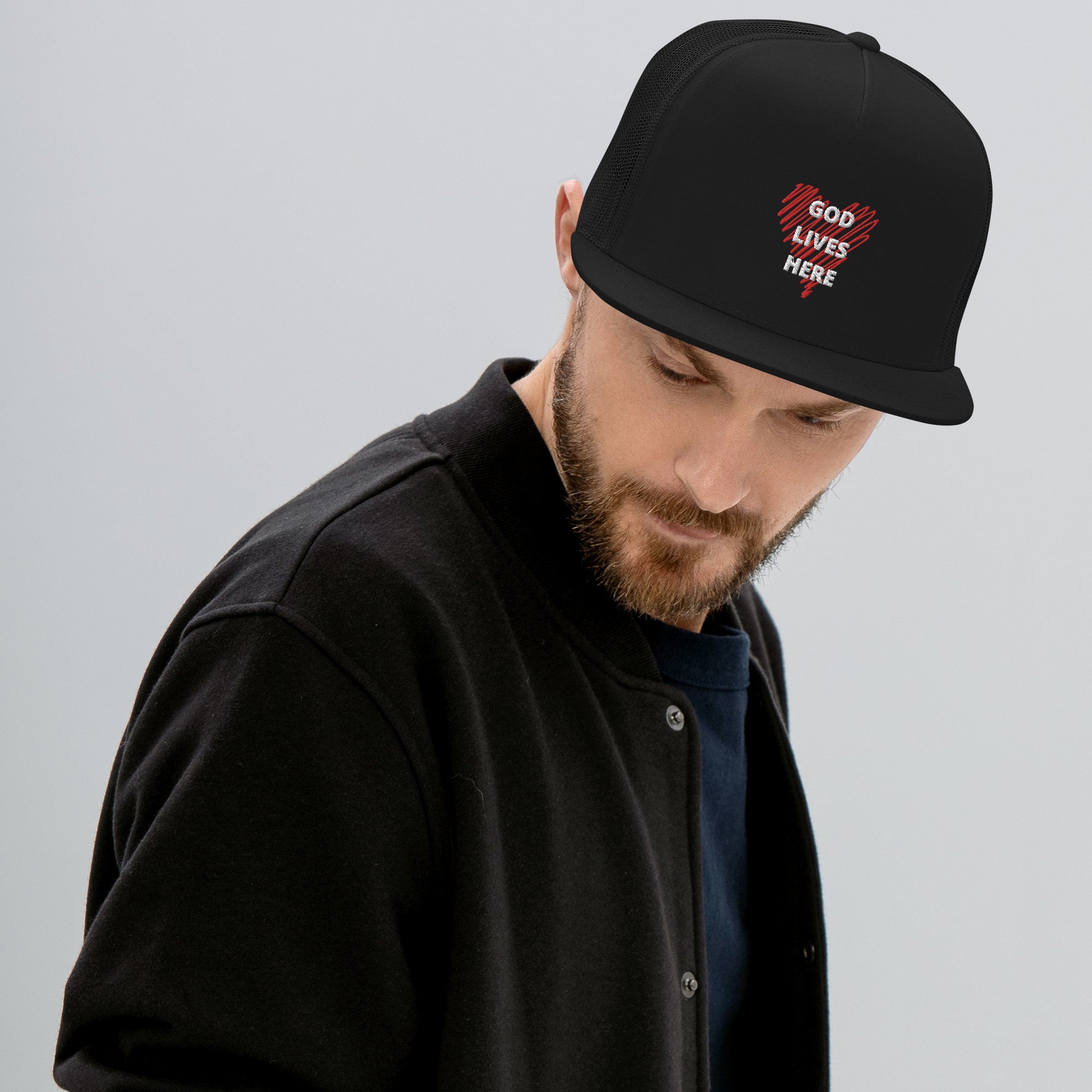 God lives here Trucker Cap