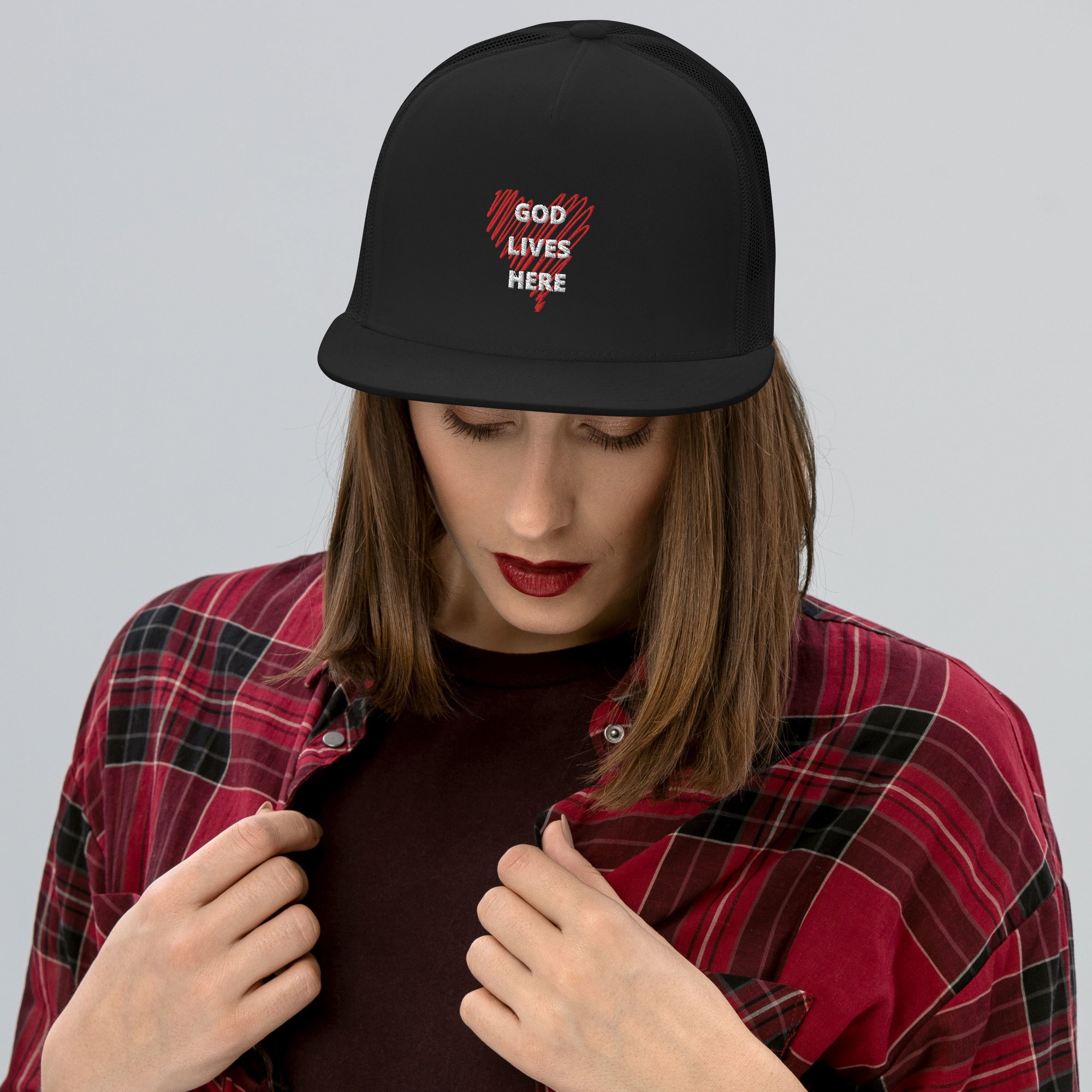 God lives here Trucker Cap