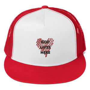 God lives here white/red Trucker Cap