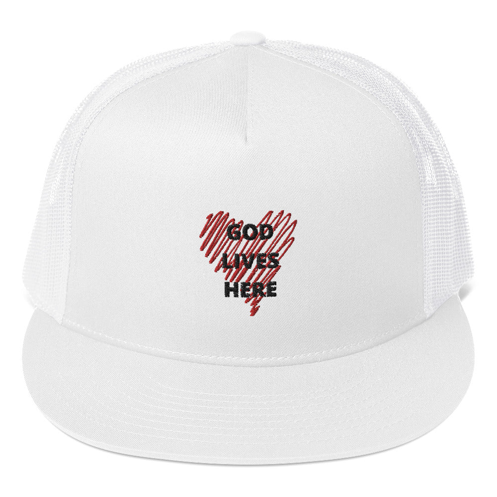 God lives here white/red Trucker Cap
