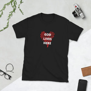 God lives here Blk Center heart