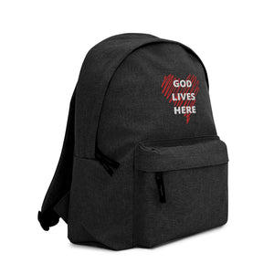 God lives here black Backpack